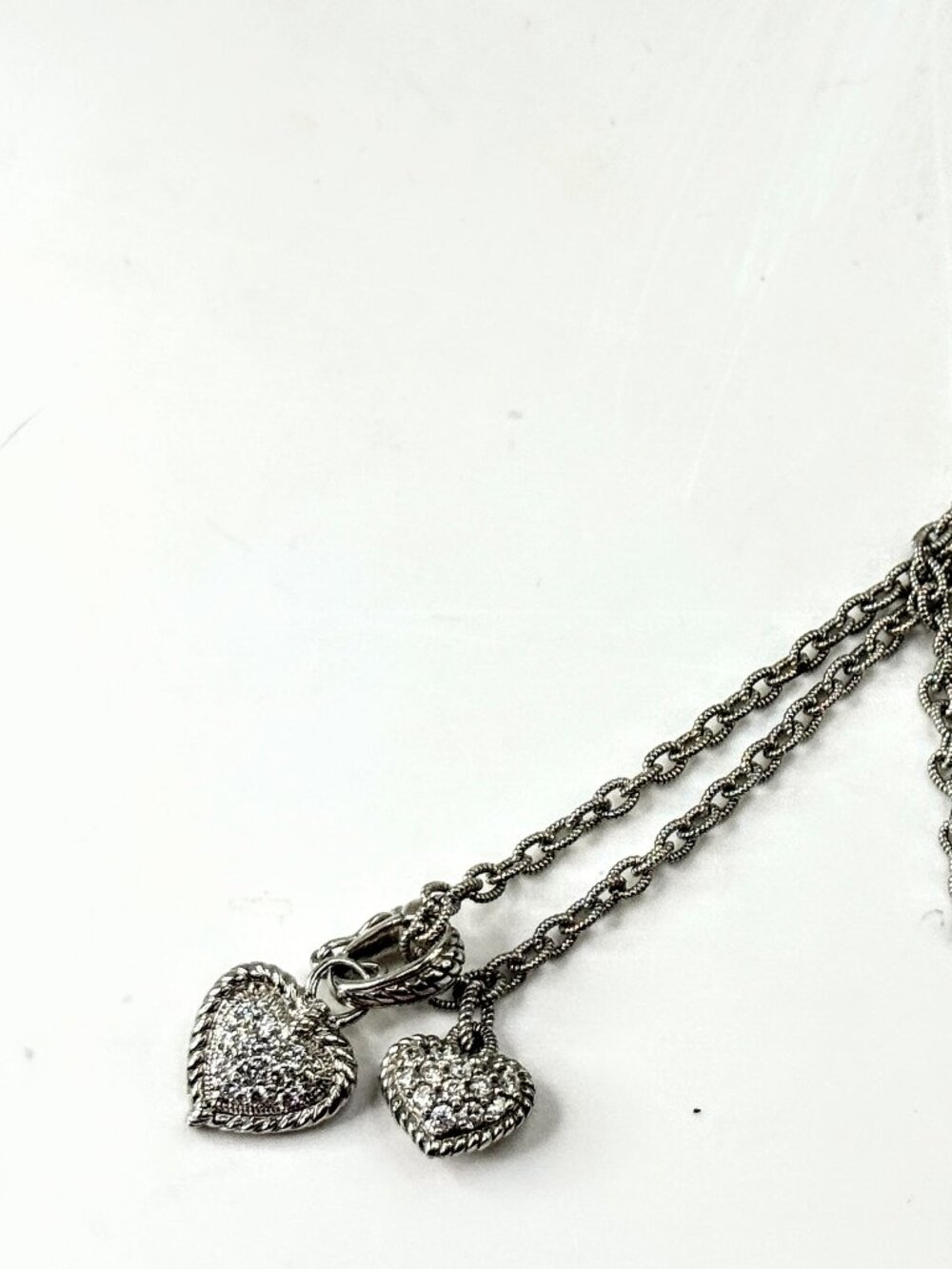 Vintage Judith Ripka Sterling Silver CZ Heart Pendant Necklace  18" 13.4g JR1700